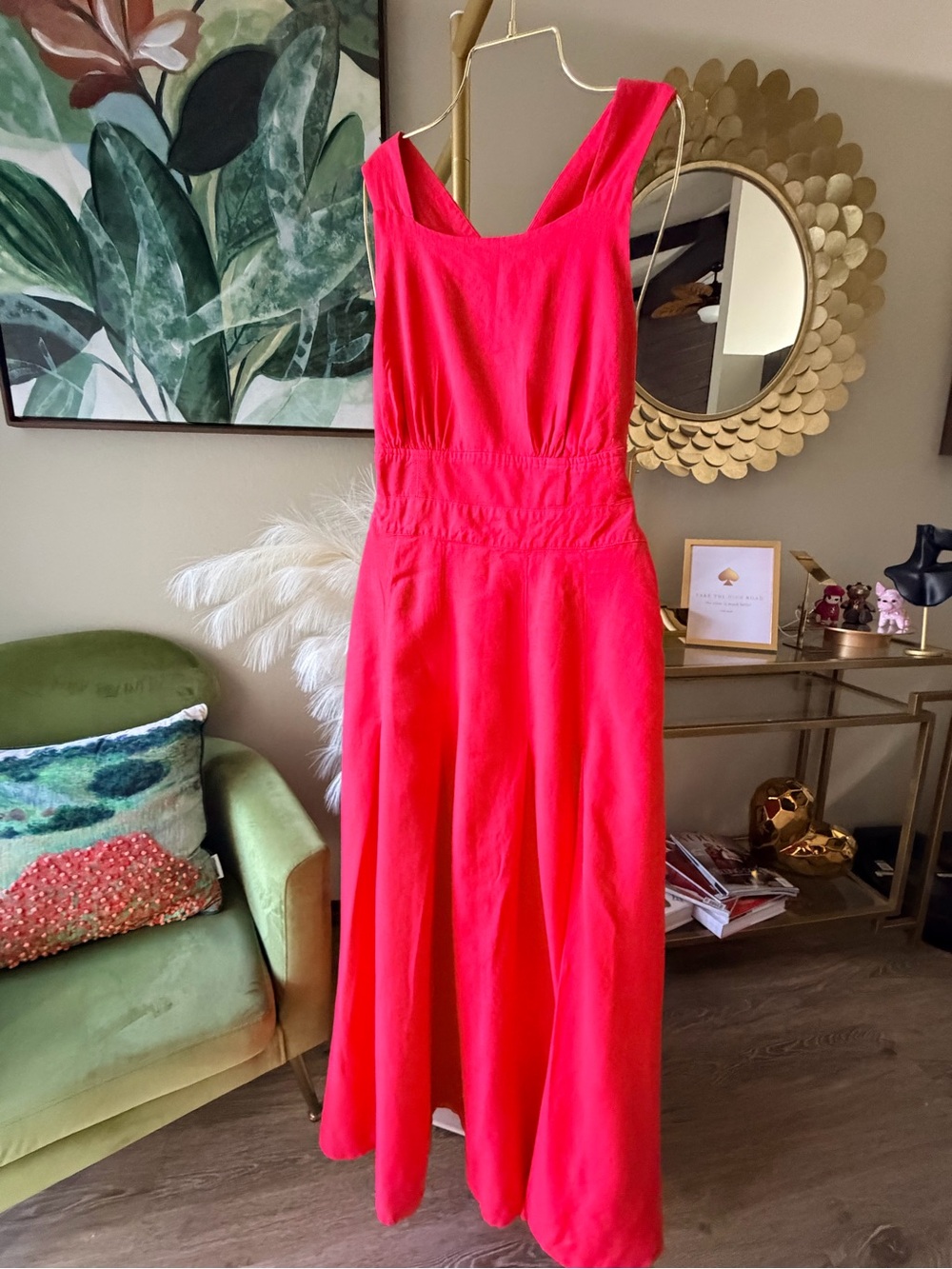 Rachel Zoe Red Linen Blend Cross Back Maxi Dress Size 8 Elegant Evening Gown - Picture 13 of 14